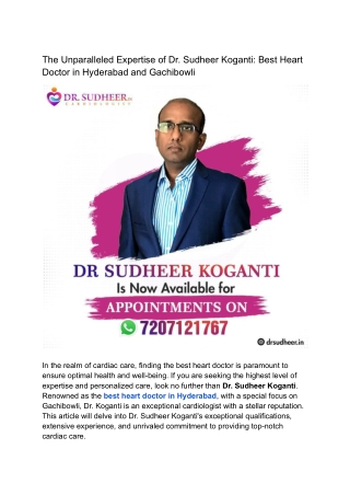 Best Heart Doctor in Hyderabad and Gachibowli