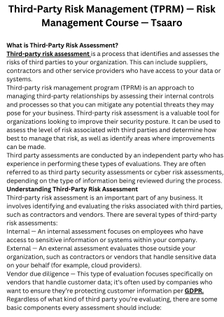 Third-Party Risk Management (TPRM) — Risk Management Course — Tsaaro