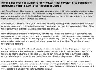 Mercy Ships Provides Guidance for New Leaf Africa's Project