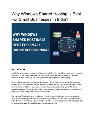 Why Windows Shared Hosting is Best For Small Businesses in India