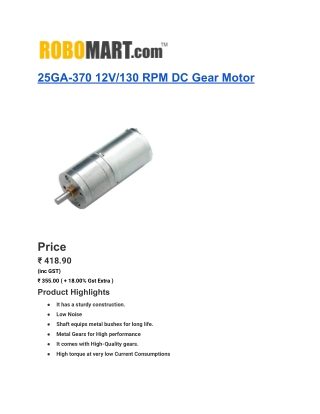 25GA-370 12V_130 RPM DC Gear Motor