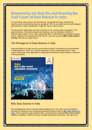 Empowering the Data Era and Knowing the Vast Future of Data Science in India