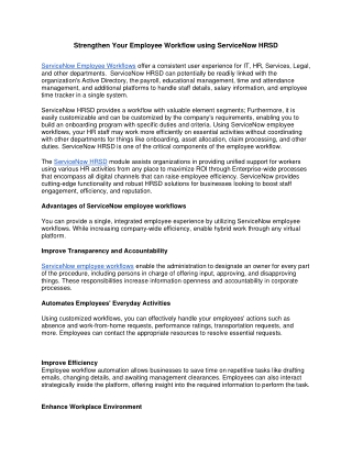 Strengthen Your Employee Workflow using ServiceNow HRSD