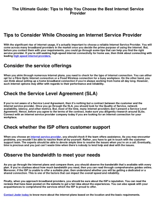 The Ultimate Guide: Tips to Help You Choose the Best Internet Service Provider