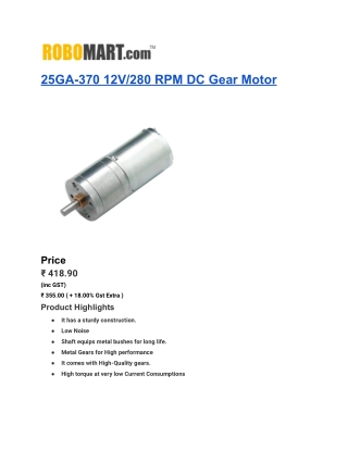 25GA-370 12V_280 RPM DC Gear Motor