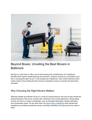 Beyond Boxes_ Unveiling the Best Movers in Baltimore