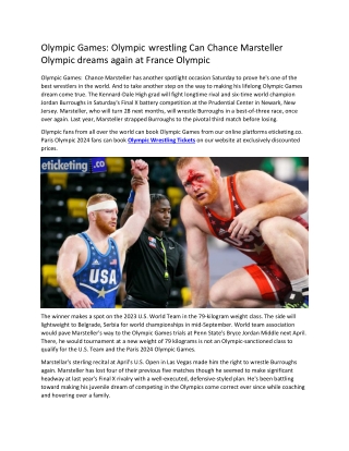 Olympic Games Olympic wrestling Can Chance Marsteller Olympic dreams again at France Olympic