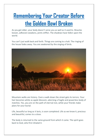 Remembering Your Creator Before the Golden Bowl Broken