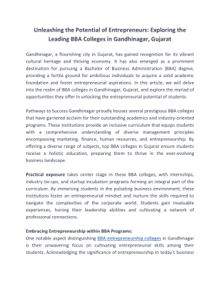 Unleashing the Potential of Entrepreneurs Exploring the Leading BBA Colleges in Gandhinagar Gujarat