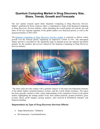 Quantum Computing Market in Drug Discovery Size, Share, Trends, Growth and Forec