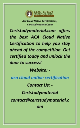 Aca Cloud Native Certification  Certstudymaterial