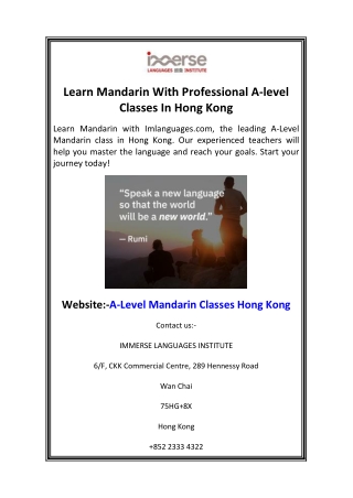 Learn Mandarin With Professional A-level Classes In Hong Kong