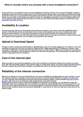 What to consider before you proceed with a home broadband connection?