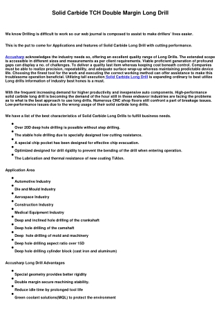 Solid Carbide TCH Double Margin Long Drill