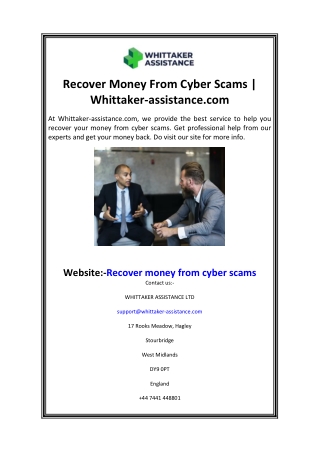 Recover Money From Cyber Scams  Whittaker-assistance.com