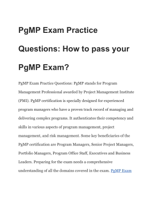 PgMP Exam Practice Questions