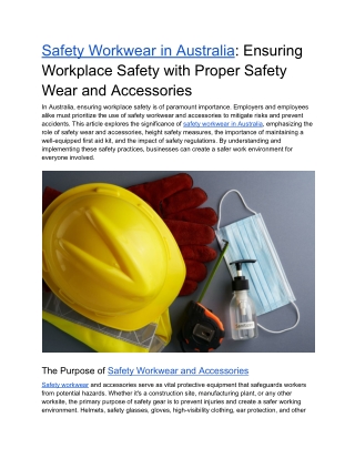 Safety Workwear in Australia Ensuring Workplace Safety with Proper Safety Wear and Accessories