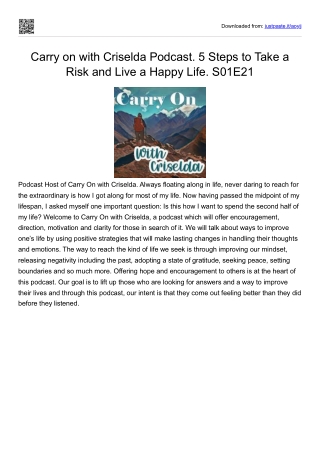 Carry on with Criselda Podcast. 5 Steps to Take a Risk and Live a Happy Life. S01E21 How Richard Followed His Heart's Co