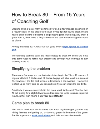 How to Break 80 – From 15 Years of Coaching Golf