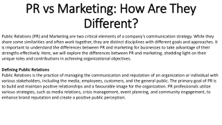 PR vs Marketing How Are They Different