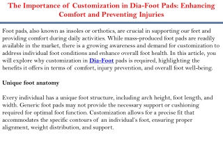 The Importance of Customization in Dia-Foot Pads: Enhancing Comfort and Preventi