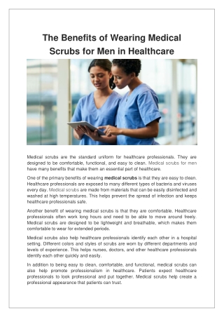 The Benefits of Wearing Medical Scrubs for Men in Healthcare