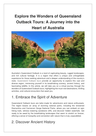 Explore the Wonders of Queensland Outback Tours A Journey into the Heart of Australia