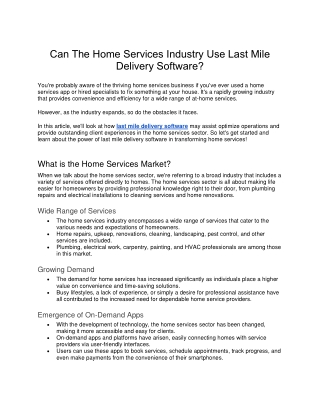 Can The Home Services Industry Use Last Mile Delivery Software