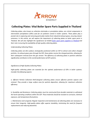 Collecting Plate & Discharge Electrode - Arrow Energy