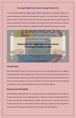 Choosing the Right Class 5 License Training Provider in NZ