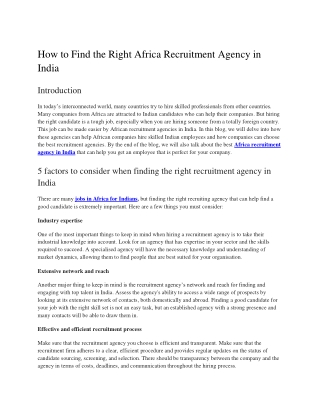 How to Find the Right Africa Recruitment Agency in India