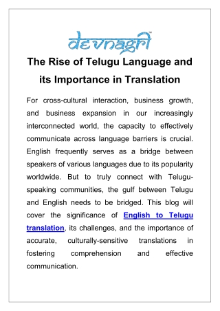 The Rise of Telugu Language and its Importance in Translation