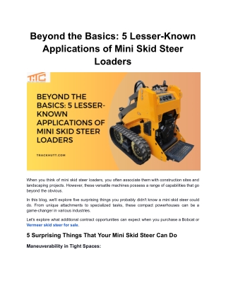 Beyond the Basics: 5 Lesser-Known Applications of Mini Skid Steer Loaders