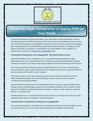 Choose the Right Chiropractor in Epping NSW for Your Needs