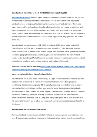 Neurofeedback Market Size to Reach USD 1908.66 Billion Globally by 2029