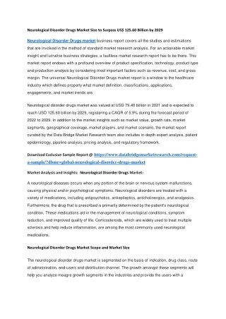 Neurological Disorder Drugs Market Size to Surpass US 125.60 Billion by 2029