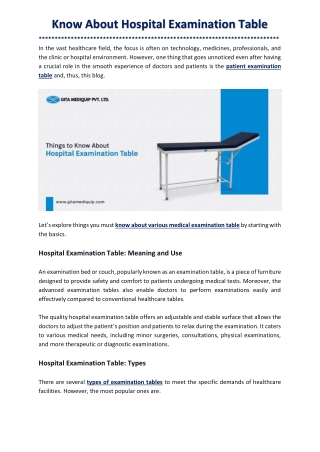 Know About Hospital Examination Table