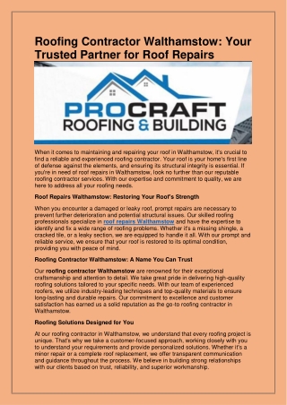 Looking for the best Roof Repairs in Walthamstow