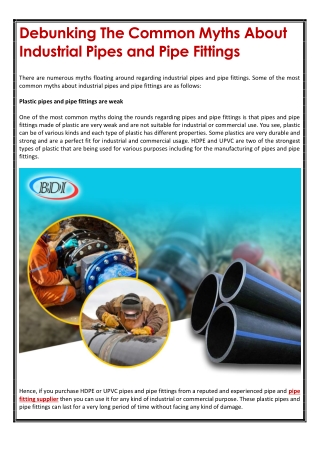 Debunking The Common Myths About Industrial Pipes and Pipe Fittings