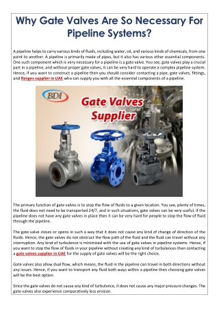 Why Gate Valves Are So Necessary For Pipeline Systems?