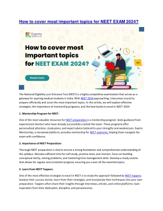 How to cover most important topics for NEET EXAM 2024