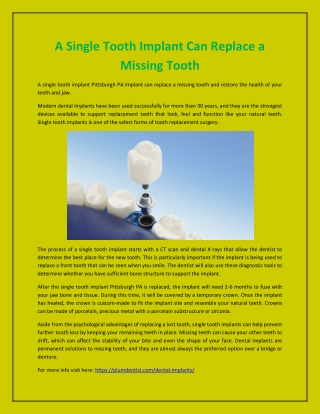A Single Tooth Implant Can Replace a Missing Tooth
