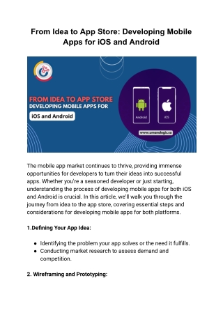 From Idea to App Store: Developing Mobile Apps for iOS and Android