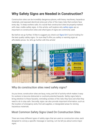 Why Safety Signs are Needed in Construction