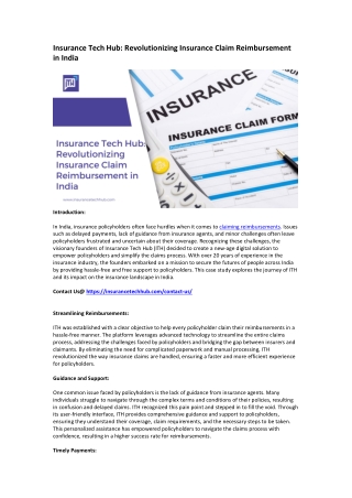 Insurance Tech Hub Revolutionizing Insurance Claim Reimbursement in Indi