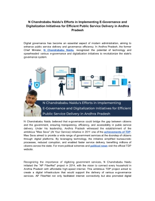 N Chandrababu Naidu's Efforts in Implementing E-Governance and Digitalization In