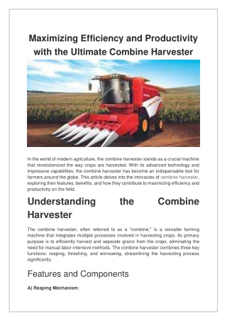 Maximizing Efficiency and Productivity with the Ultimate Combine Harvester