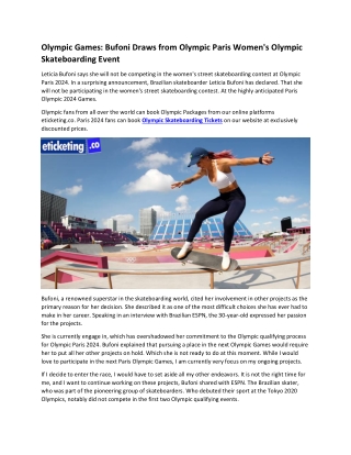 Olympic Games Bufoni Draws from Olympic Paris Women's Olympic Skateboarding Event