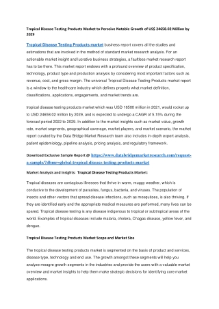 Tropical Disease Testing Products Market to Perceive Notable Growth of US 24658.02 Million by 2029