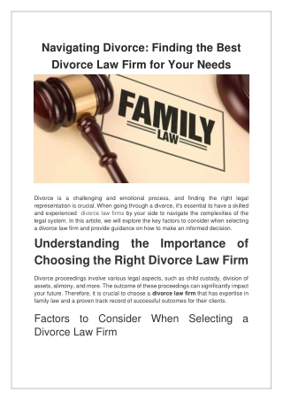 Navigating Divorce Finding the Best Divorce Law Firm for Your Needs